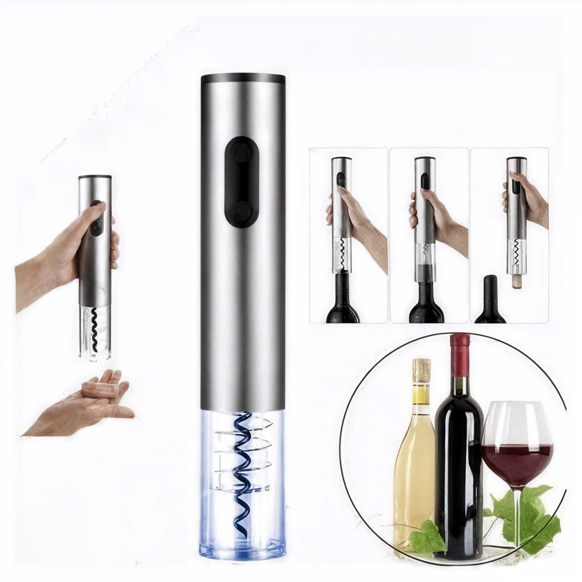 Abridor de Vinho Elétrico - Saca Rolhas Automático (Cores Sortidas)