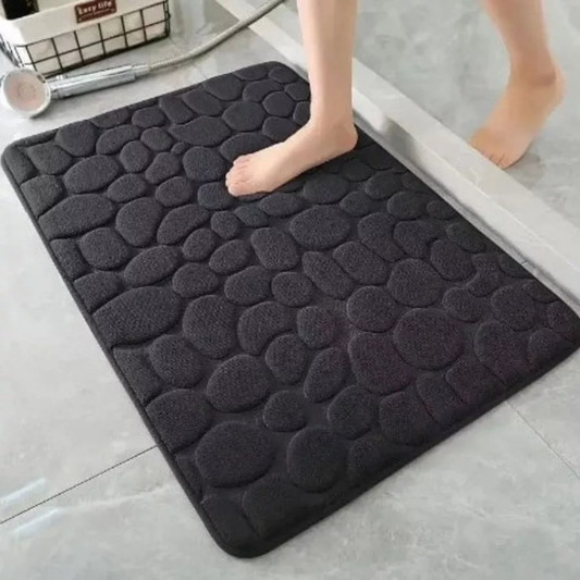 Cinza ou Preto - Tapete de Banheiro Decoração em Relevo de Paralelepípedos BM-F1212
