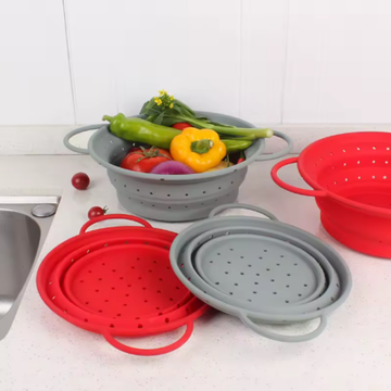 Cesto Escorredor Retrátil de Silicone - Frutas e Vegetais