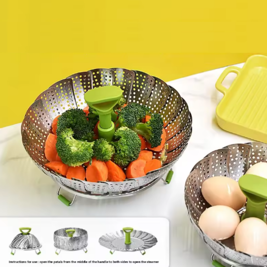 Cesta Vaporizadora Dobrável de Aço Inoxidável – Multifuncional, Expansível e Resistente