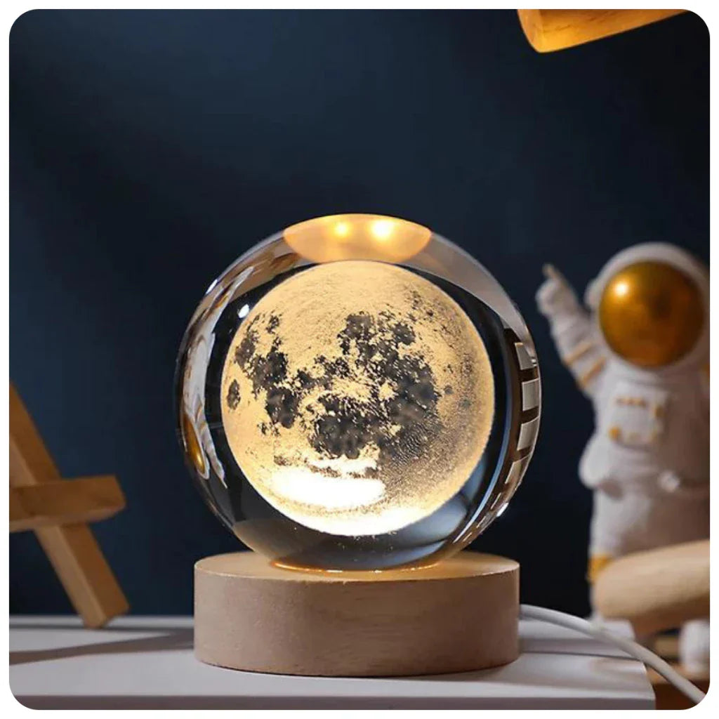 Luminária de Mesa Bola de Cristal 3D – Planeta, Lua e Sistema Solar com Iluminação LED