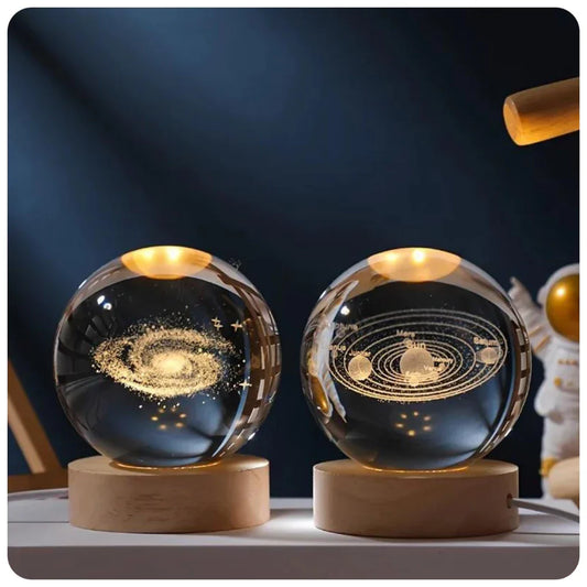 Luminária de Mesa Bola de Cristal 3D – Planeta, Lua e Sistema Solar com Iluminação LED